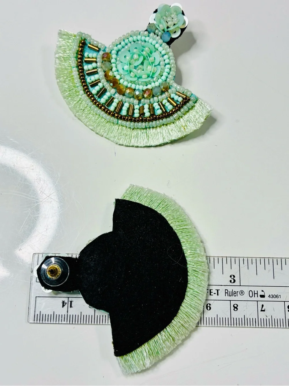 Mint Green Sequined & Beaded Fan Tassel Earrings for Boho Chic Women Summer